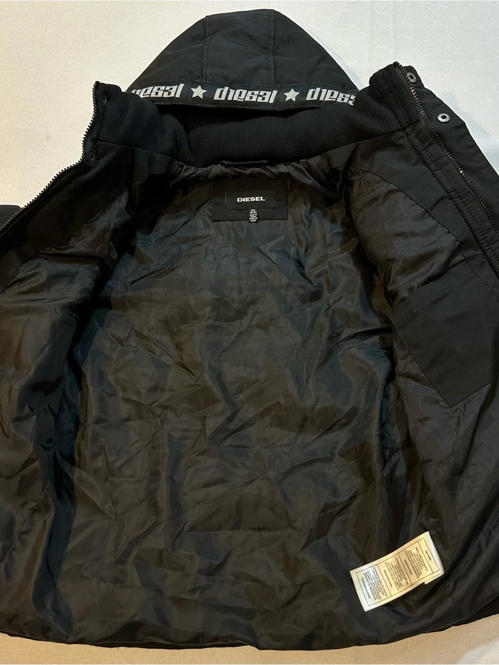 Diesel Boys Black Hooded Puffer Parka 10/12
